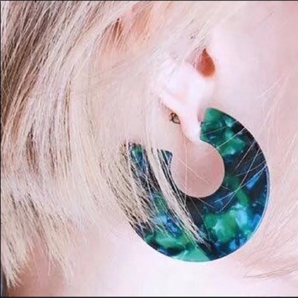 Big Green Acrylic Geometric Earrings - Picture 3 of 7
